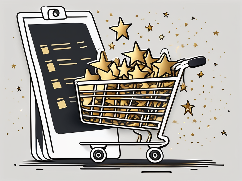 A shopping cart filled with golden stars