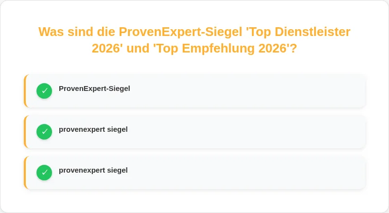 Infografik: Was sind die ProvenExpert-Siegel 'Top Dienstleister 2026' und 'Top Empfehlung 2026'?